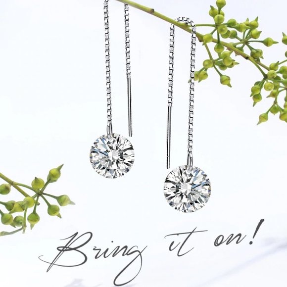 *925 Sterling Silver 4CT Diamond Chain Earrings - Picture 4 of 5